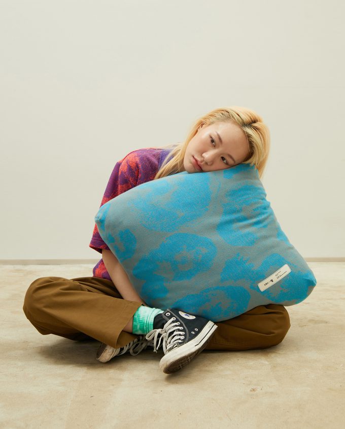 Blue flat knit pillow/seat cushion